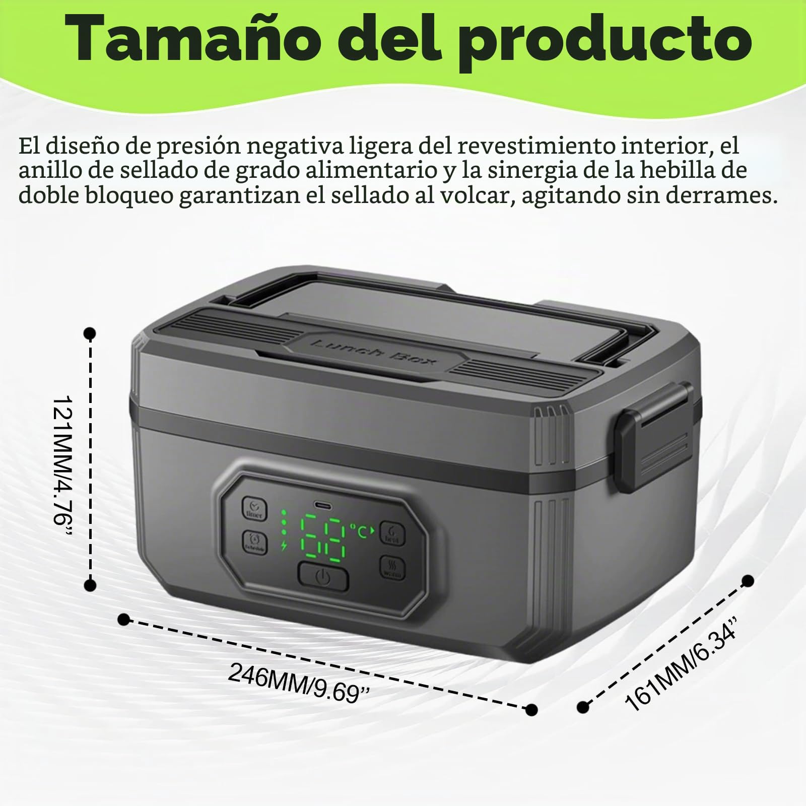 Fiambrera eléctrica con batería, fiambrera calentada portátil para adultos, recargable, con control de tiempo y función de mantenimiento del calor, para oficina, trabajo, camping