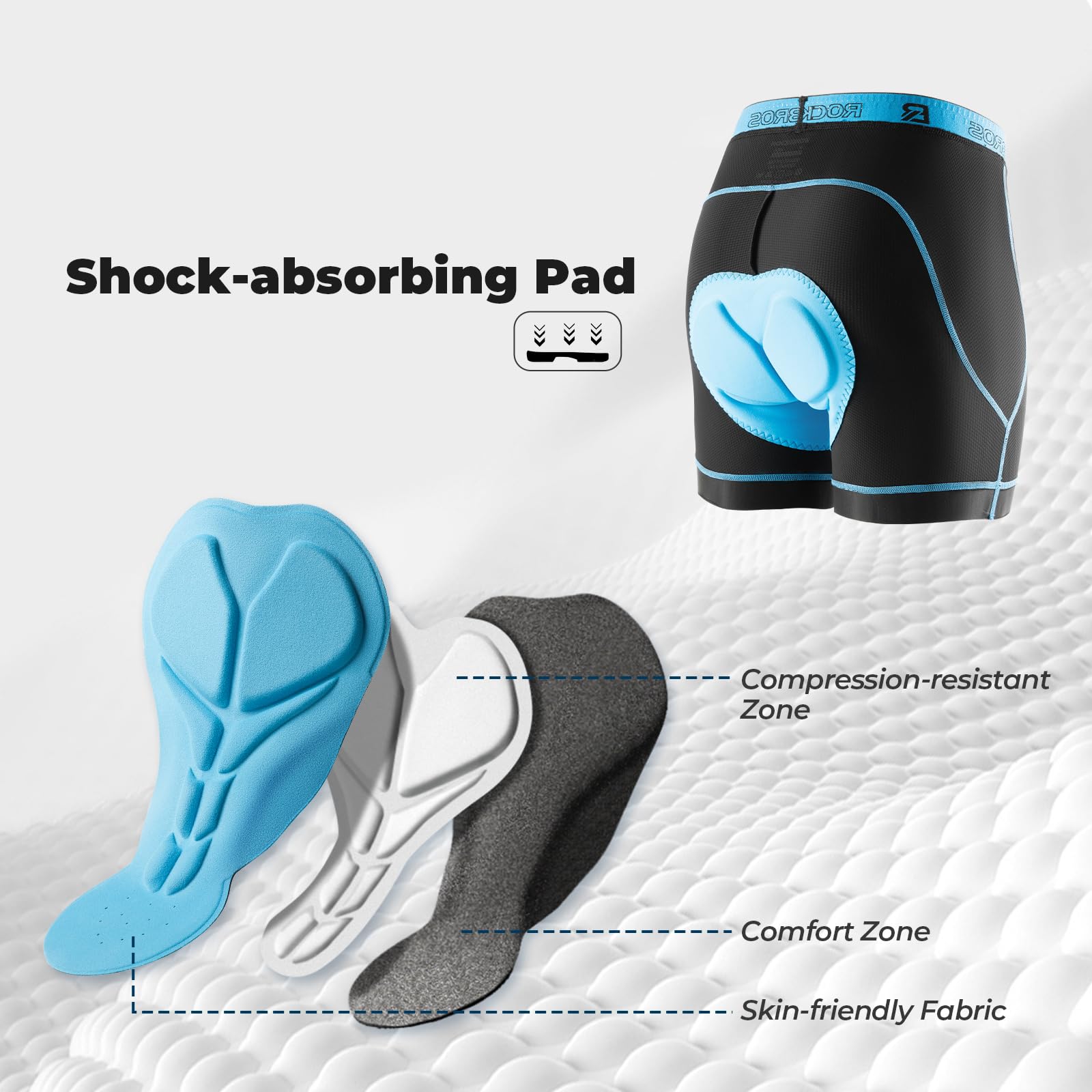 ROCKBROS Fahrradhose Herren Radunterhose mit 3D Sitzpolster Atmungsaktive Fahrradunterhose Gepolstert Fahrrad Unterwäsche Kurz Elastisch MTB Rennrad S-3XL