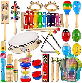 Set Completo com 22 Peças de Instrumentos Musicais de Percussão em Madeira - Brinquedo Educativo Infantil Montessori