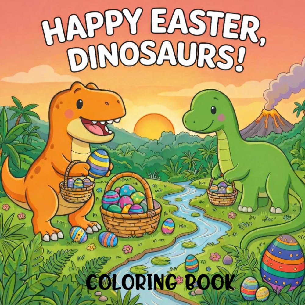 Happy Easter, Dinosaurs!: Simple and Fun Coloring Pages for Kids