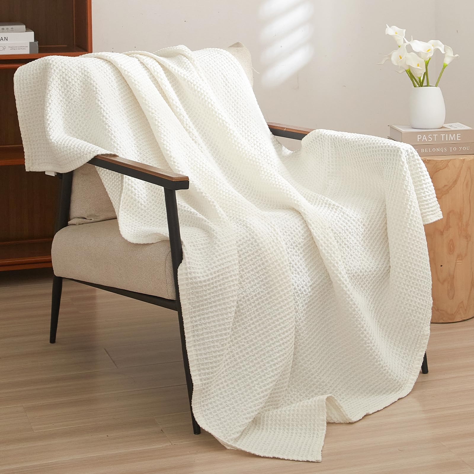 PHF Überwurfdecke aus 100 % Baumwolle, Waffelgewebe, 127 x 152,4 cm, leicht, gemütlich, gewaschen, weich, atmungsaktiv, tolle Deckenschicht für Couch, Bett, Sofa, elegante ästhetische Heimdekoration -