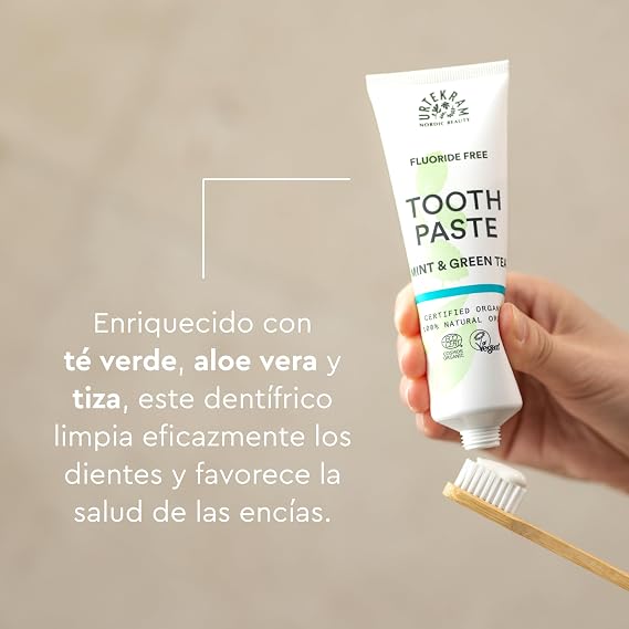 Urtekram Fluoride Free Toothpaste with Mint and Green Tea - Toothpaste - Natural, Bio - 75 ml