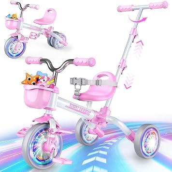HappyGoLucky HappyGoLucky 5-en-1 Draisienne et Tricycle Évolutif Rose
