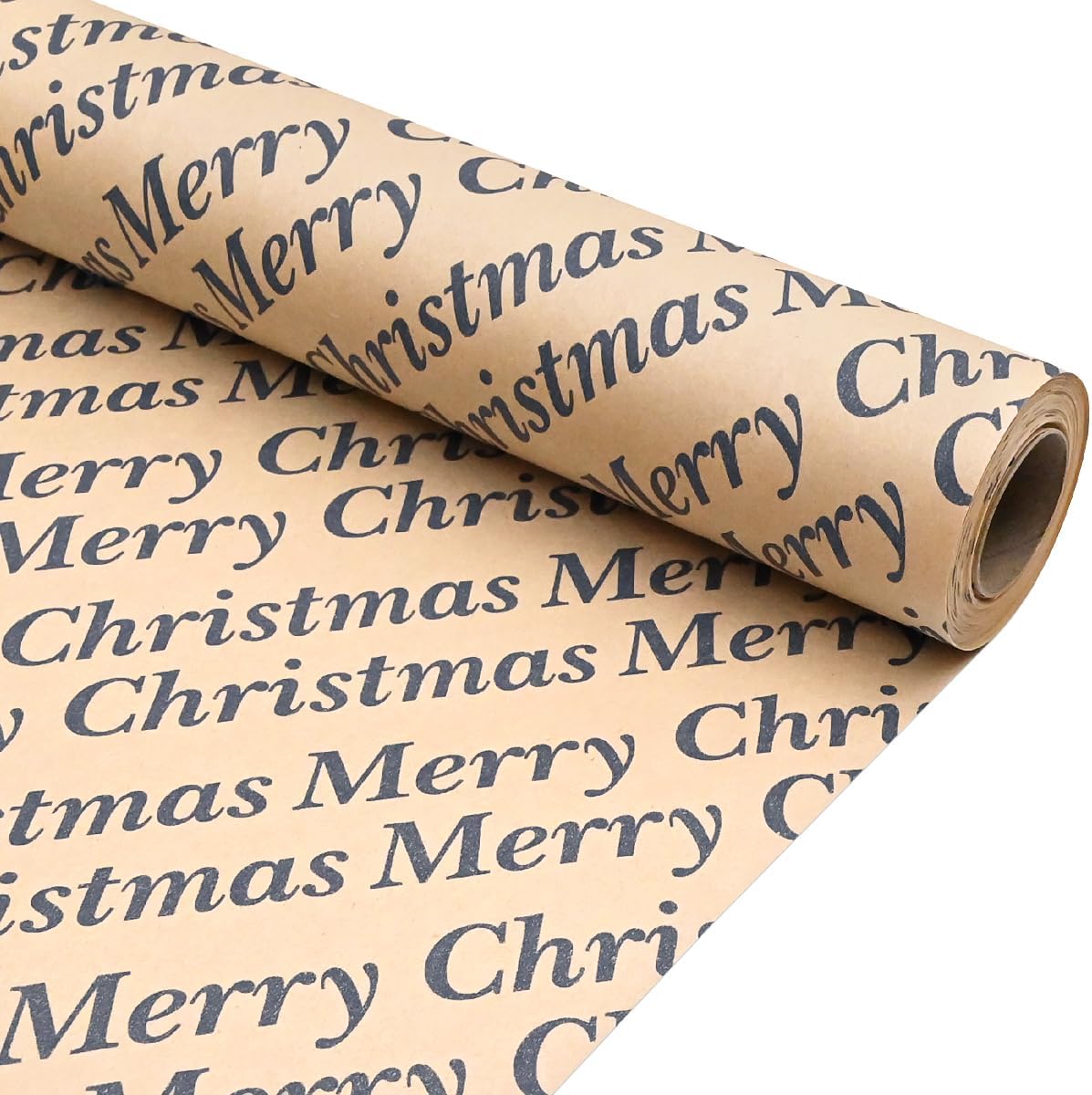 43cm *15m Christmas Kraft Paper Roll,Topeedy Recyclable Brown Gift Wrapping Papers Printed Letter Merry Chrismas for Xmas Party Gifts, ECO-friendly Present Decorations