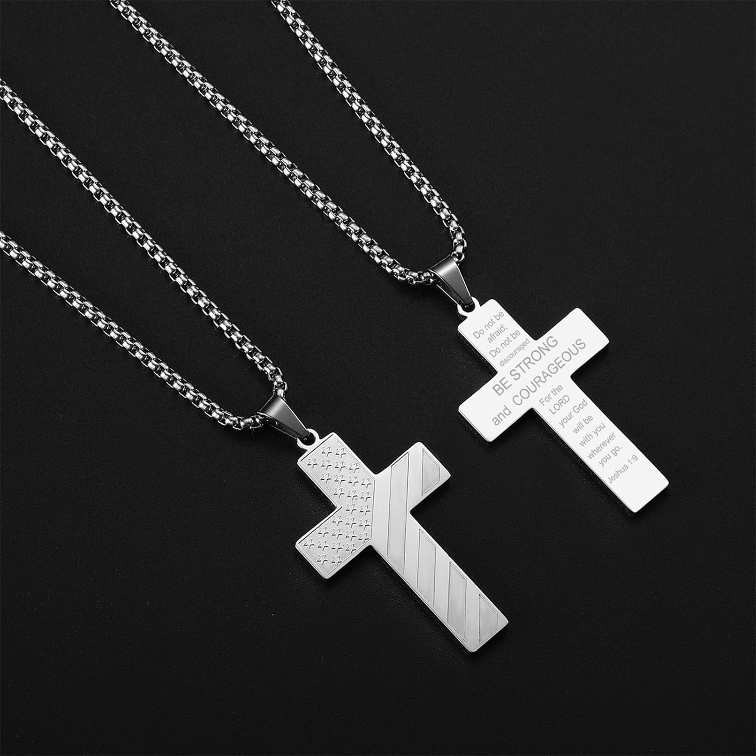 RWQIAN American Flag Cross Necklace for Men Bible Verse, Christian Religious Scriptures Faith Baptism 1st First Communion Pendant Chain for Boys, Fathers Dad Day Graduation Jewelry Gifts for Him - Image 3