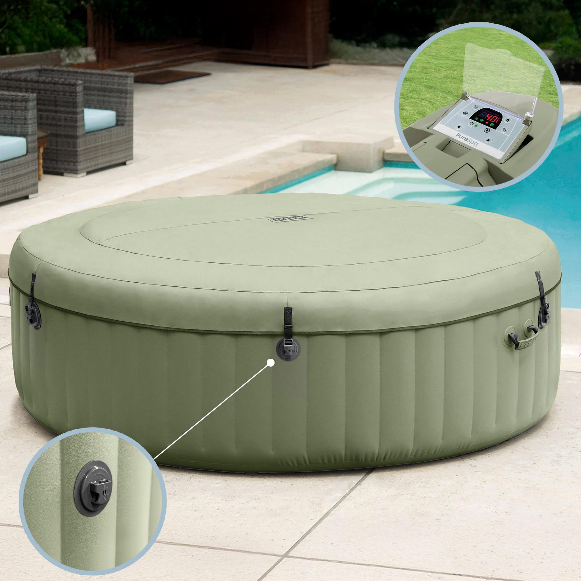Intex 4-Person Olive Green Round Bubble Spa Set 28426NP (196cm x 71cm)