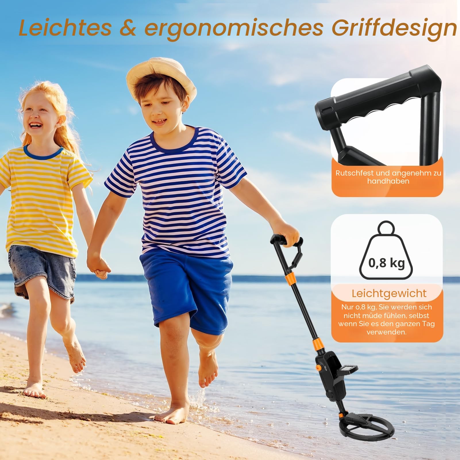Sunowl Metalldetektor für Kinder mit LCD und Tonanzeige, Hochempfindlicher Metalldetektor mit Wasserdichter Suchspule, Kinder Metalldetektor für Metallsuche