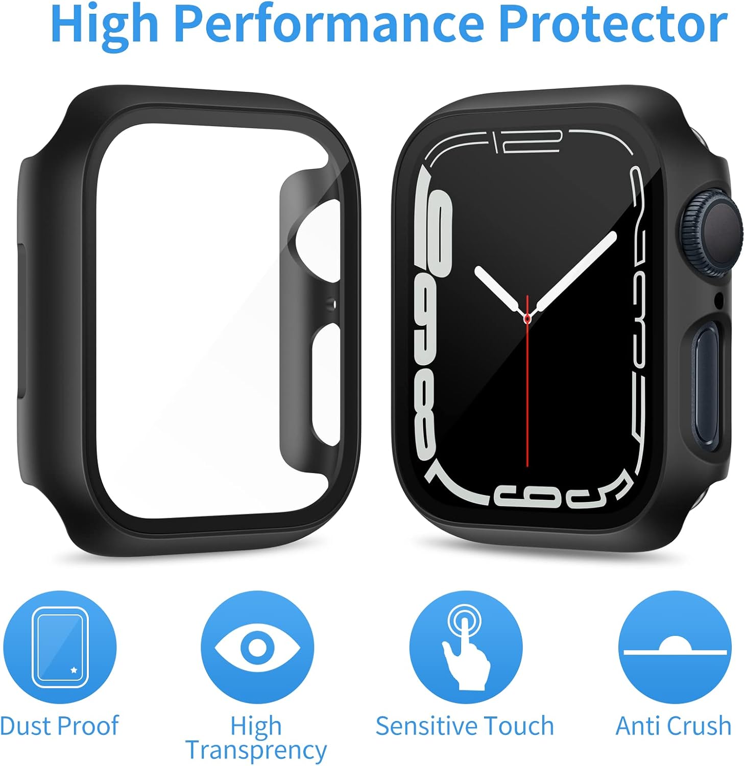 ZEBRE [4-Pack] Hard PC Case Compatible with Apple Watch Series 8 & 7 45mm with Tempered Glass Screen Protector, Full Coverage Protective Cover Bumper Accessories Compatible with iWatch 8/7 45mm