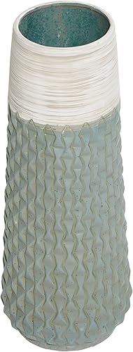 Miniatura 4 de Deco 79 Jarrón geométrico de cerámica hecho a mano, 7 x 7 x 19 pulgadas, verde