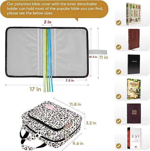 Miniatura 8 de Funda para la Biblia para mujer, funda protectora para la Biblia de la iglesia con asa y bolsillo con cremallera, regalos preciosos para hombres y
