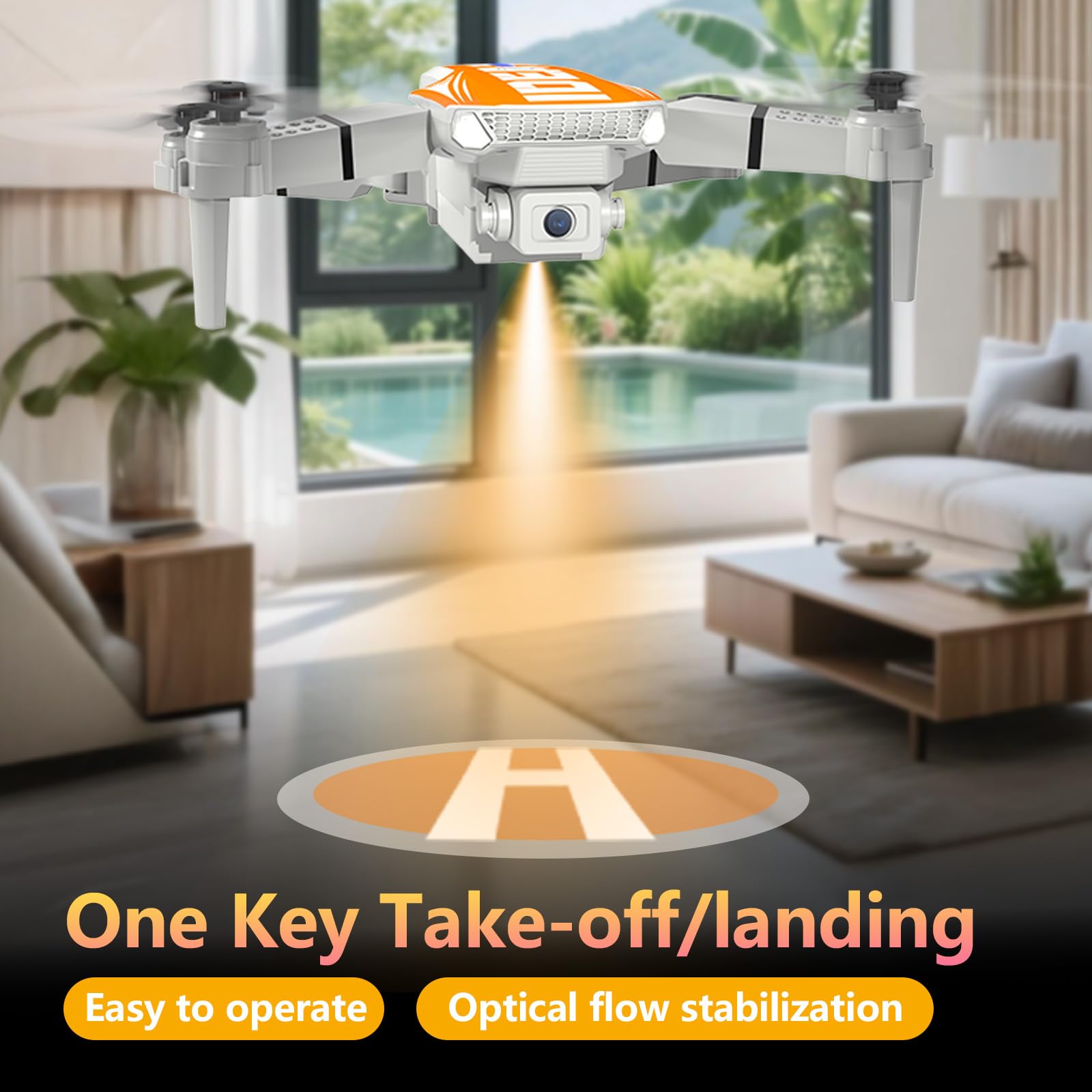 LE-IDEA Pieghevole Drone con Telecamera 1080P per Adulti, IDEA12 Mini Drone con Doppia Telecamera, Posizionamento Flusso Ottico, Modalità Senza Testa, RC Quadcopter per Principianti Adulti (Arancione)
