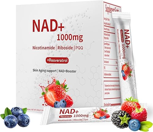 NAD 1000mg Líquido  30 paquetes  Mezcla de bebida NAD+ con ribósido de nicotinamida, PQQ y resveratrol  Sabor a bayas, aumenta la energía, la