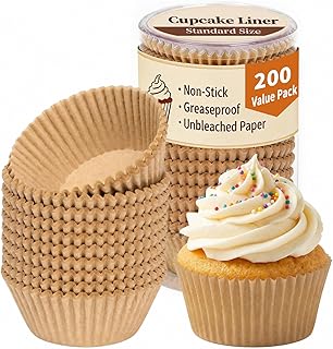 KORCCI 200 Premium Cupcake & Muffin Liners – Unbleached Parchment Paper, Greaseproof & Non-Stick Baking Cups for Muffins, Cupcakes, and Party Treats