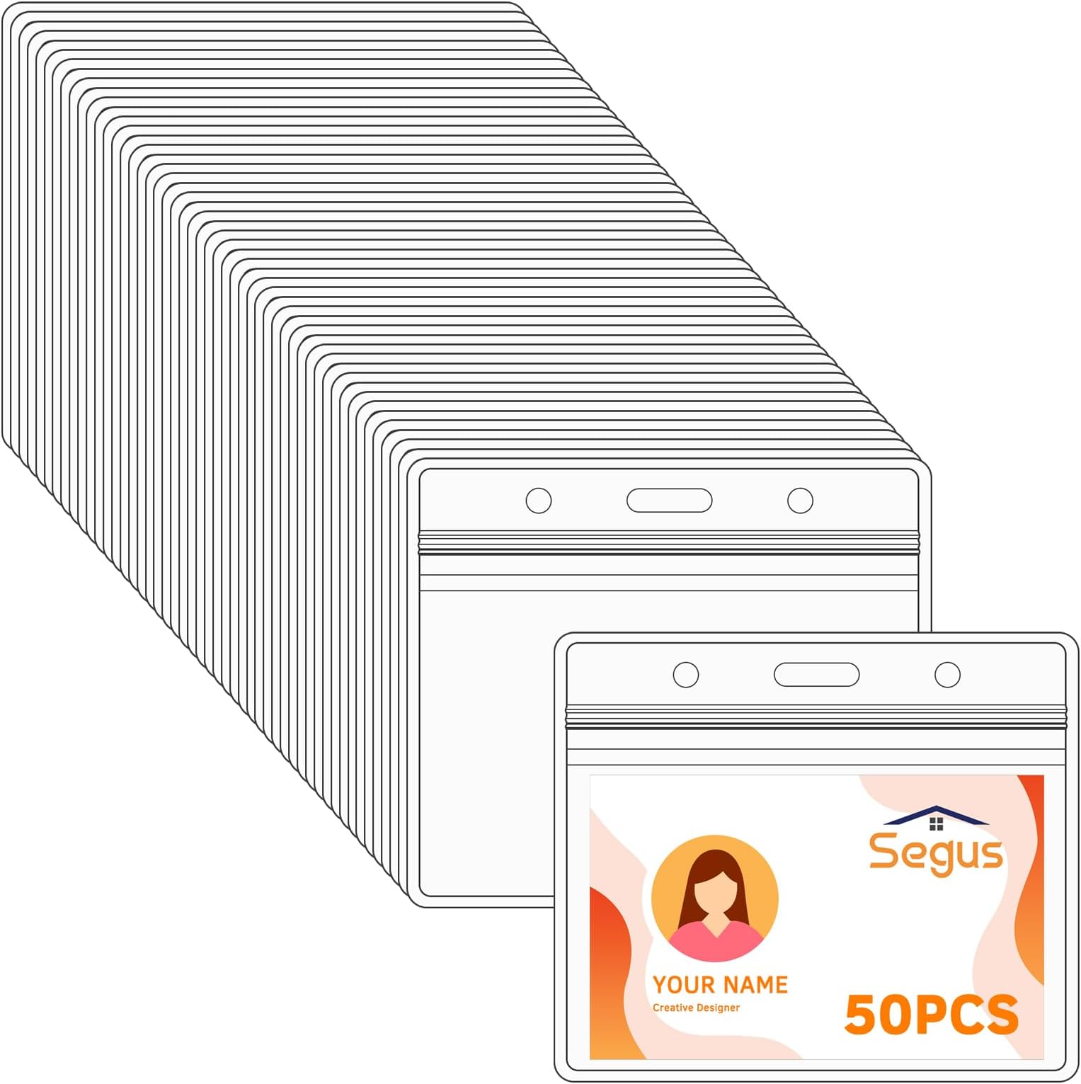 SegusID Holder, Pack of 50 EC Card Protective Case, Card Sleeves, Transparent, Waterproof ID Holder, Business Card Case for Schools, Hospitals, Companies (Horizontal)