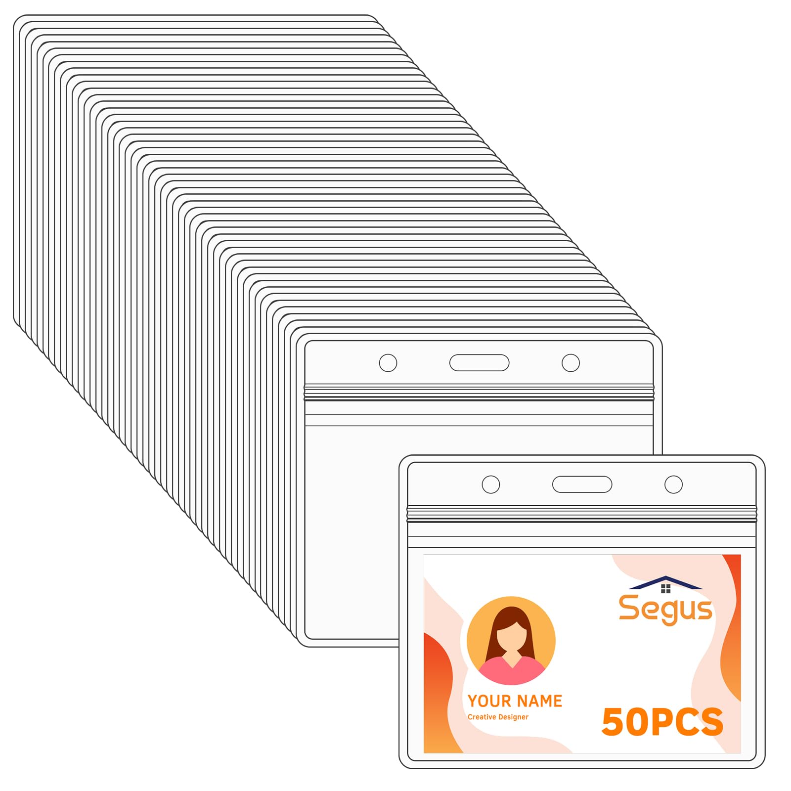SegusID Holder, Pack of 50 EC Card Protective Case, Card Sleeves, Transparent, Waterproof ID Holder, Business Card Case for Schools, Hospitals, Companies (Horizontal)