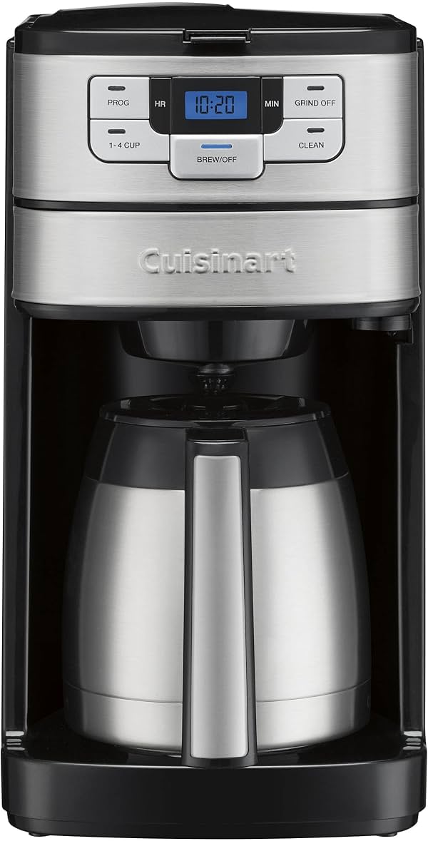 Cafetera Cuisinart Automatic Grind & Brew de 10 tazas con molinillo de cuchillas, máquina de café programable con jarra de vidrio, ajuste de 1-4 tazas, pausa de preparación, opción sin moler, DGB-450NAS, negro/acero inoxidable | Cafetera de 10 tazas con molinillo, filtro de agua de carbón, filtro de café de tono dorado, opción sin moler, pausa de preparación, DGB-450NAS