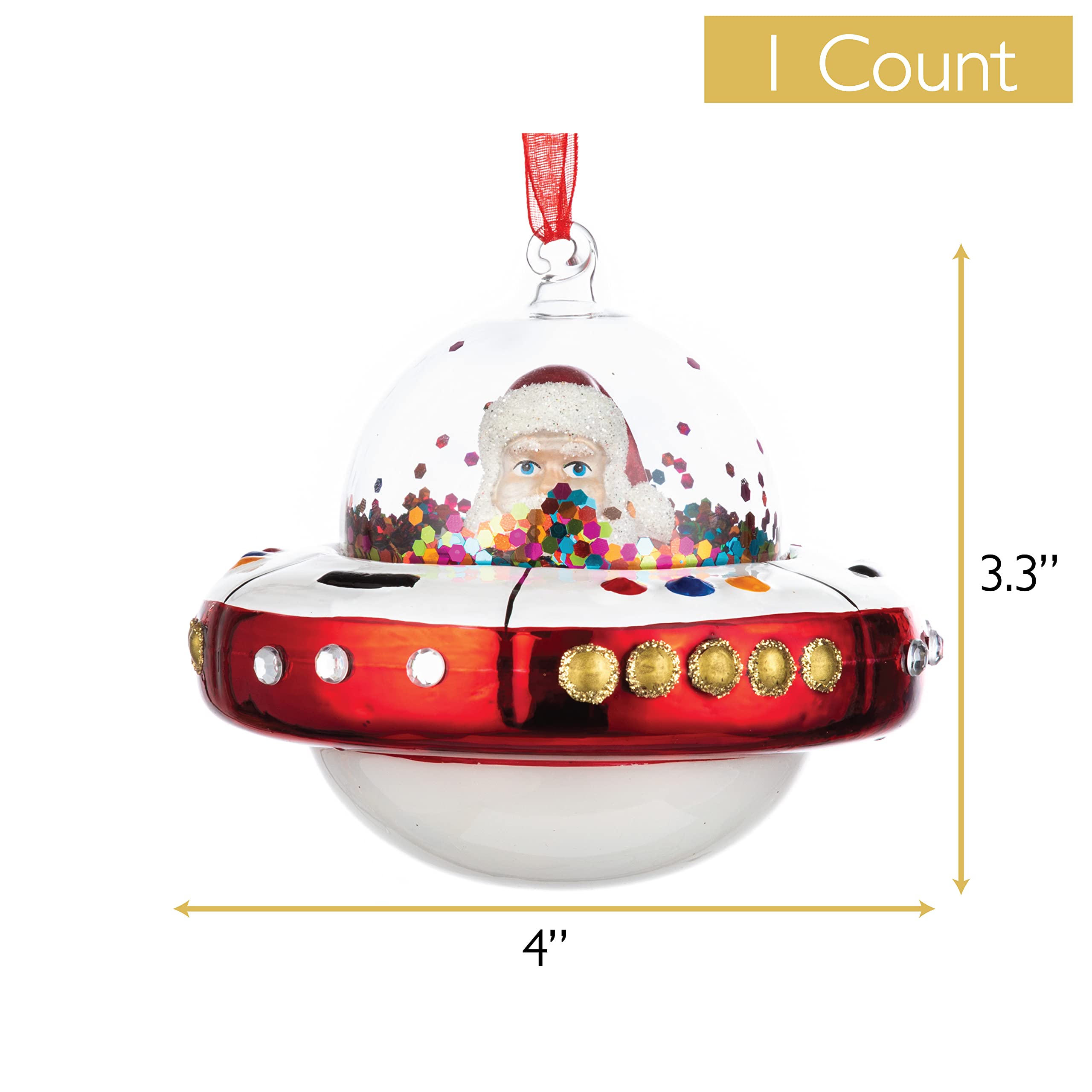 Every Day is Christmas Glass Blown Ornaments Cute Hand Made Figurines Tree Decoration, UFO Santa