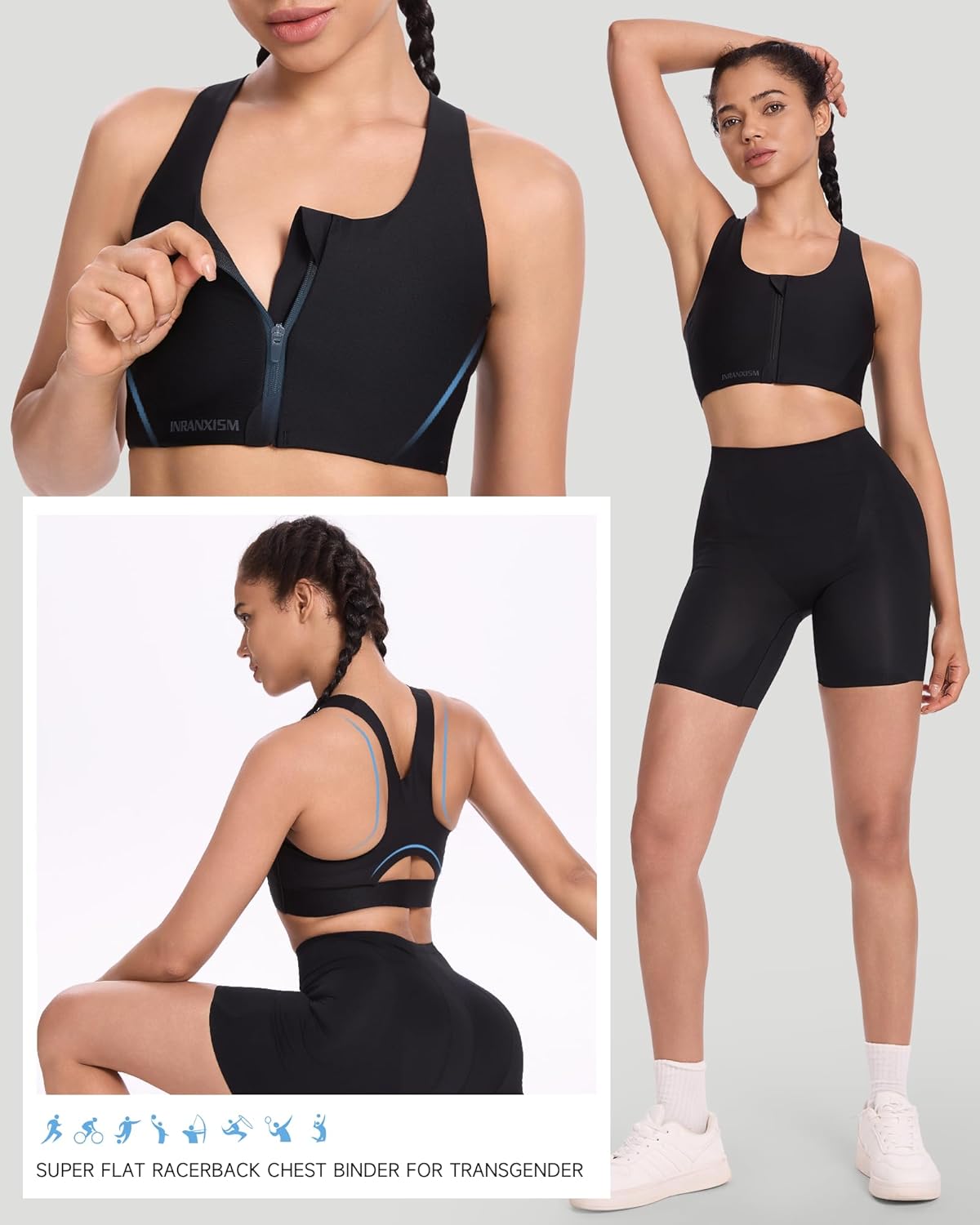 INRANXISM Women Chest Binder FTM Transgender Racerback Zip Up Breast Binder Trans Breathable Half Cool Tank Top - Image 7