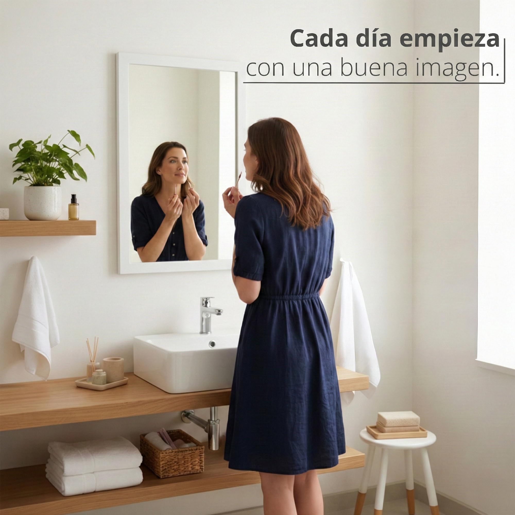 CHELY INTERMARKET MOD128 Espejo Pared Vertical Decorativo Grande Estilo Moderno Marco Madera Cuerpo Entero Elegante 50x70 cm Blanco Liso Ideal Recibidor Dormitorio Baño Incluye Kit Montaje