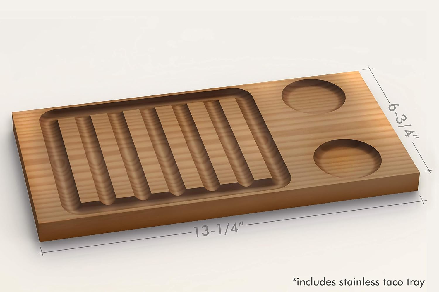 Taco Tray Serving Dish Platter Cherrywood with Stainless Steel Upright Holder
