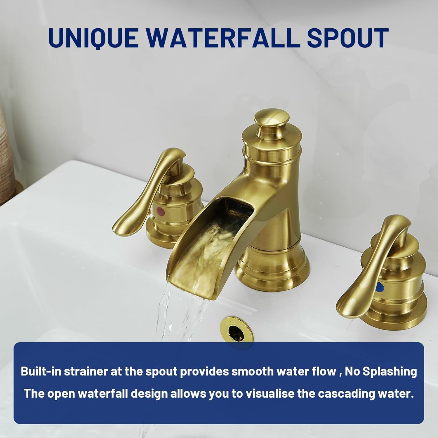 BWE Widespread Bathroom Faucet 3 Hole Brushed Gold Bathroom Sink Faucet Bundle with Brushed Gold Towel Racks for Bathroom Towel Rack for Rolled Towels Wall Mounted