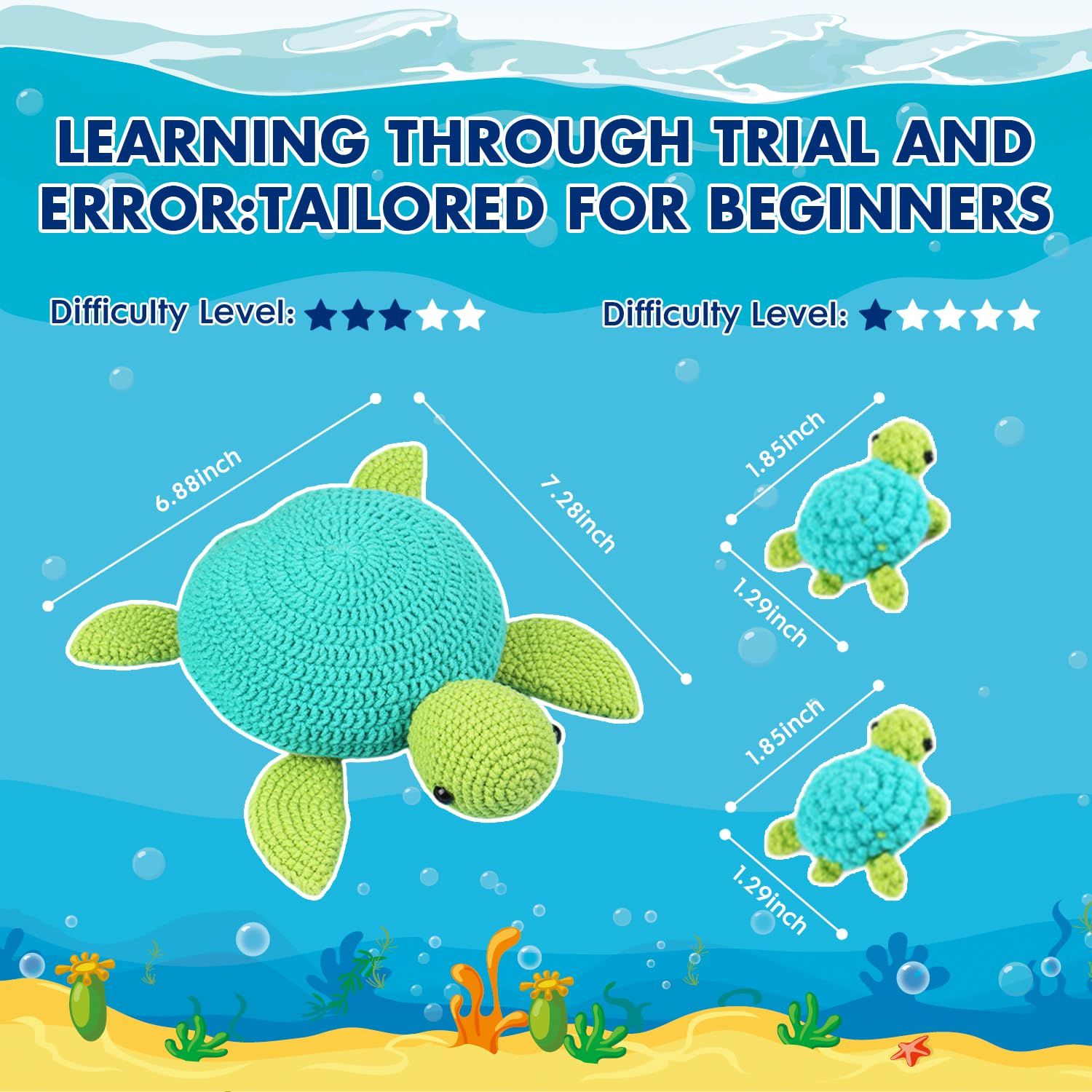 StryWiin Crochet Kit for Beginners, 21 Pcs Turtle Family Crochet Animal Kit with Step-by-Step Video Tutorials, DIY Beginner Crochet Kit for Adults, Ideal for Birthday and Holiday Gifts