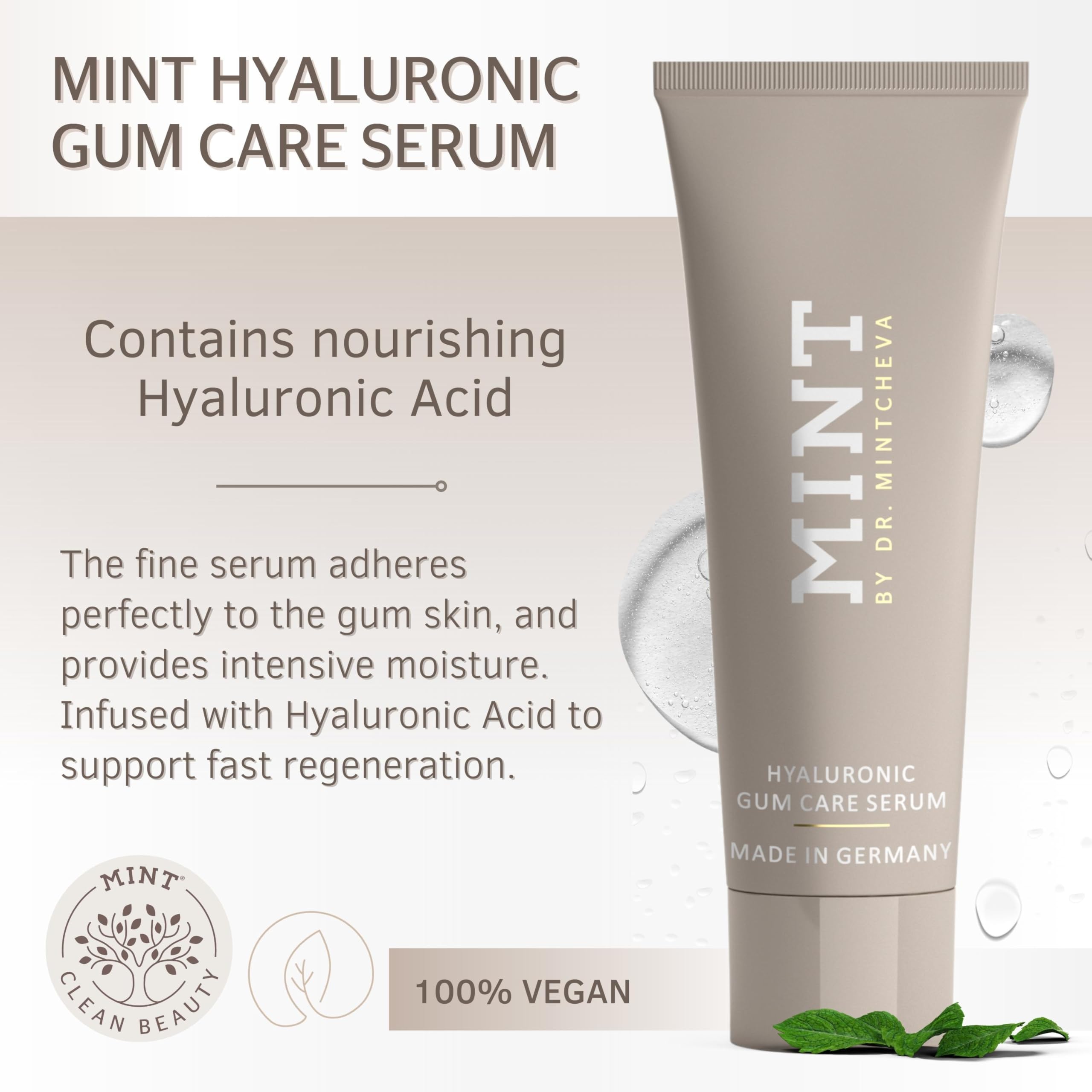 Mint Hyaluron serum do dziąseł 75 ml – regenerująca pielęgnacja w przypadku obciążonych dziąseł – przeciw krwawieniu dziąseł i przywracaniu dziąseł – od Dr. Mintcheva