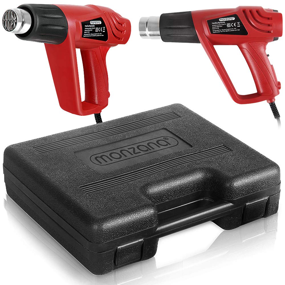 MONZANA® Heißluftpistole 2000 W mit Koffer mit 4 Düsen Farbkratzer 2 Heizstufen Heißluftfön Heißluftgebläse Grillanzünder