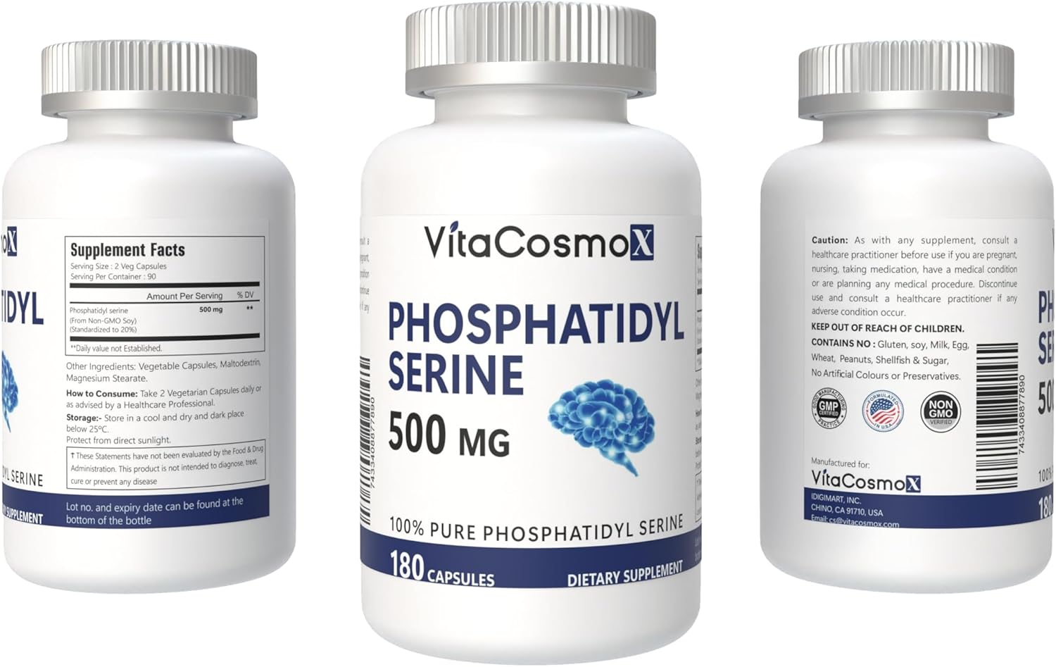 Phosphatidylserine, 500mg, 180 Veggie Capsules - 90 Servings, Gluten Free, Non-GMO, and Vegetarian Friendly - Image 4