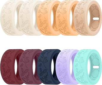 10 Pack Floral Engraved Cover for Oura Ring Gen 4/4 Ceramic/3 Horizon/Heritage, Support Charging with Cover on, Anti-Scratch Silicone Oura Ring Case Protector for Working Out, Gym & Daily Use