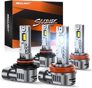 2023 Newest 9005/HB3 H11/H8/H9 LED Headlight Bulbs combo, 1:1 Mini Size 20000LM 500% Ultra Brightness 6500K Cool White with 14000RPM Cooling Fan, Halogen Replacement, Plug-N-Play, Pack of 4