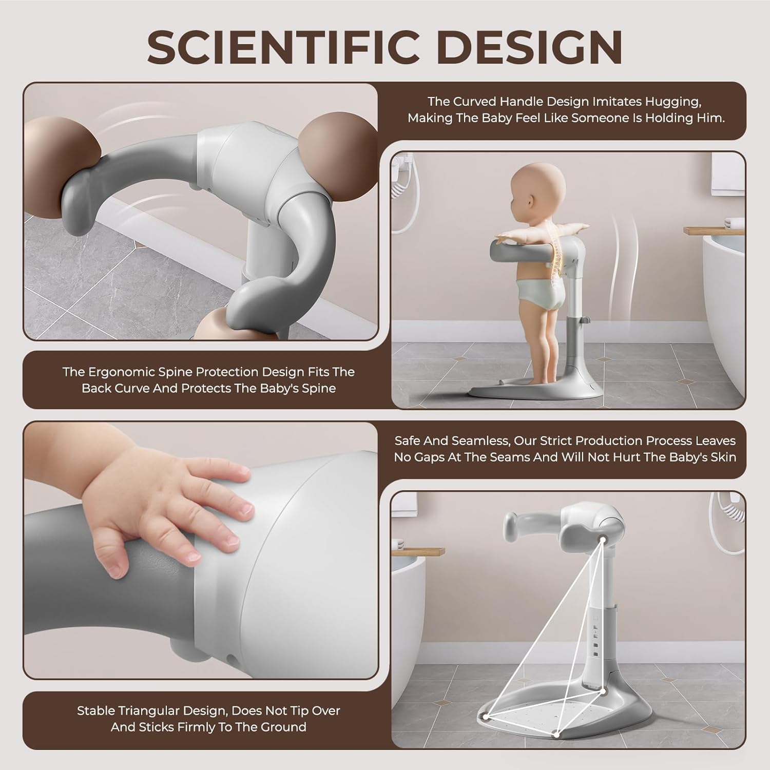 Adjustable Baby Shower Stand, Baby Bath Stand, Baby Shower Standing Support with Adjustable Height and Safety Handle, Foldable and Compact Baby Bathtub with Stand for Baby 6-36 Months (Grey)