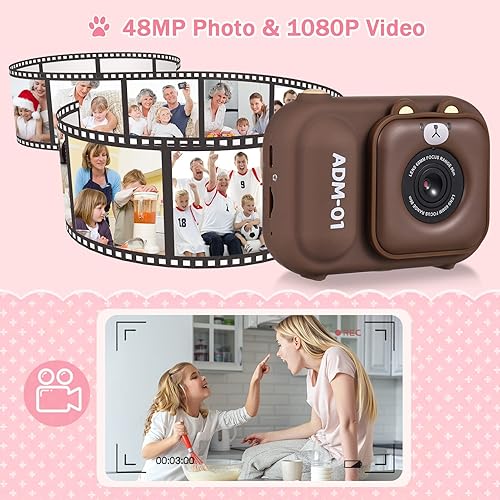 Miniatura 7 de Andoer Mini cámara digital para niños, 1080P, cámara de video para niños, pantalla IPS de 2.4 pulgadas, batería integrada con tarjeta de memoria de