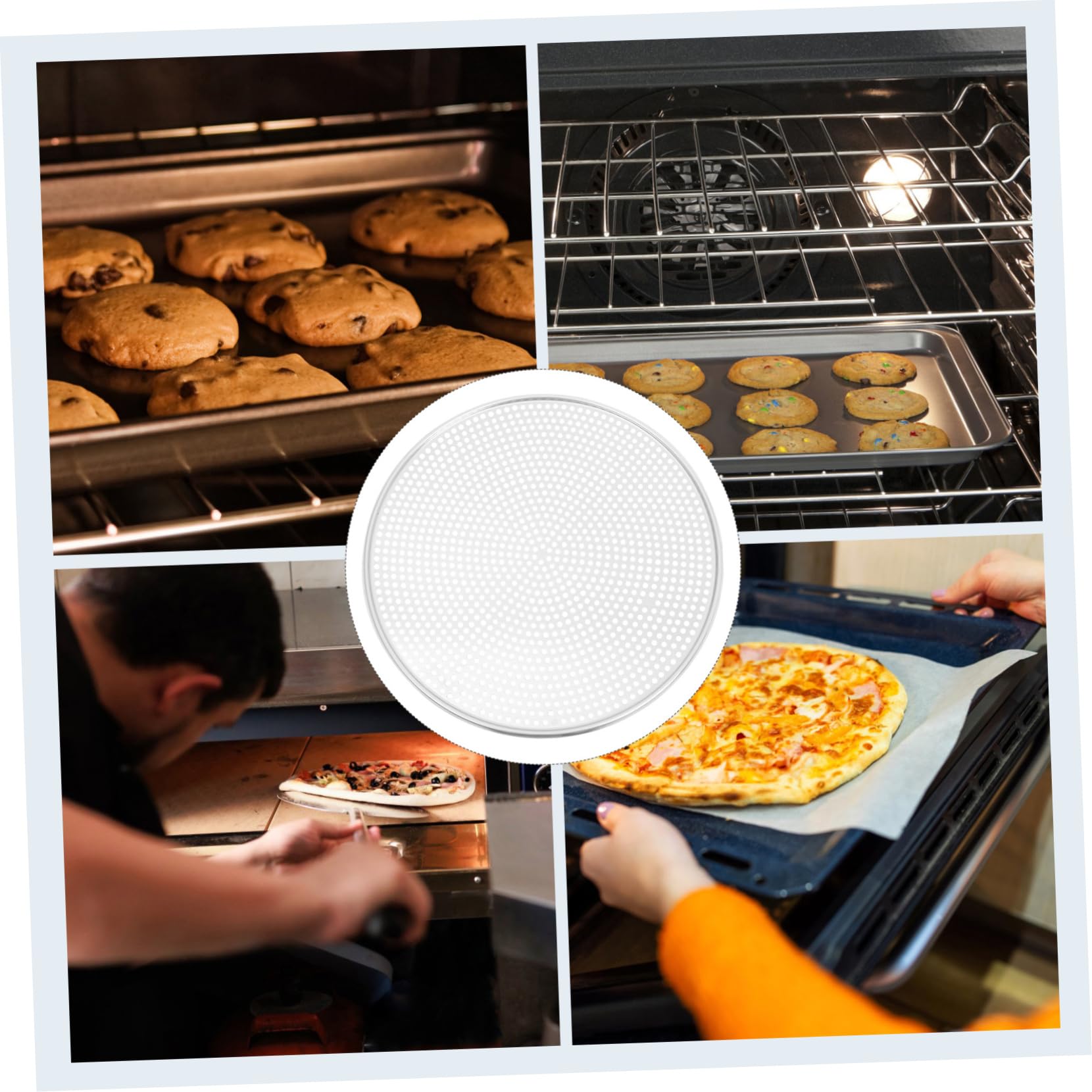 DOITOOL Bandeja De Pizza Perforada De Aluminio 16 Pulgadas Para Horno, Malla Para Hornear Uniforme, Resistente Al Calor, Uso Doméstico y Profesional, Adecuado Para Pizza y Repostería