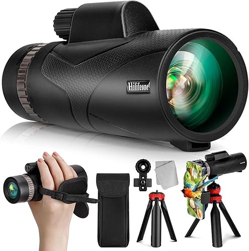 RIWELF Telescopio monocular de 12 x 55, monocular para adultos de alta potencia con lente BAK4 Prism FMC con adaptador para teléfono inteligente y