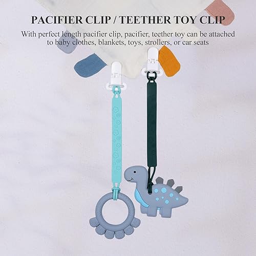 Miniatura 5 de Soporte de clip para chupete de silicona con diseño de una pieza para bebés, niños y niñas, paquete de 4 correas flexibles para paci, clips Binky,