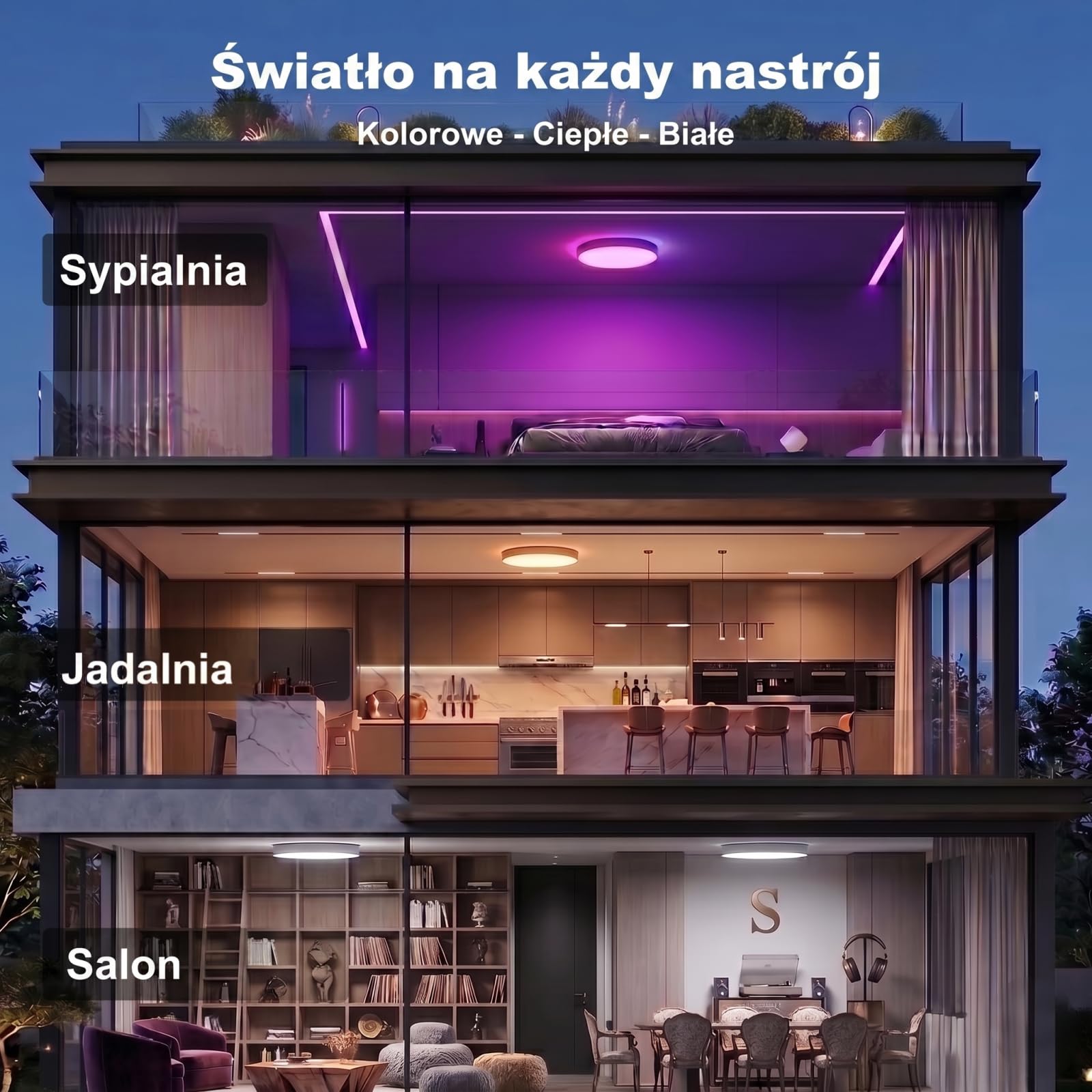 Yeelight Inteligentne oświetlenie sufitowe LED RGB, 50 W, 3000 lumenów, 2700 K-6500 K, możliwość ściemniania, DIY, kompatybilna z Alexą, do salonu, sypialni, kuchni, korytarza, 50 cm