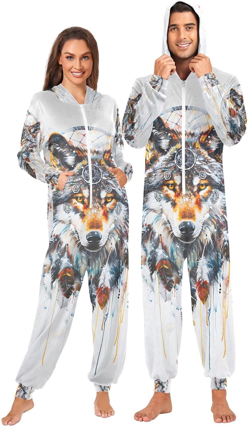 Dream Catcher Wolf Adult Onesie Pajamas for Unisex Novelty One Piece Costume Sleepwear