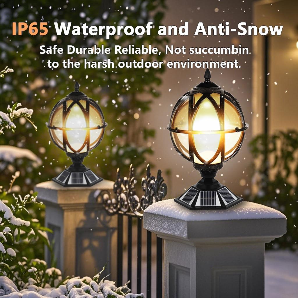 SLAWA Solar Post Cap Light Victorian Globe Outdoor Waterproof Fence Pillar Lamps Solar Energy LED Exterior Column Lights Glass Ball Porch Lights Landscape Yard Street Light Deck Bollard Pedestal Light