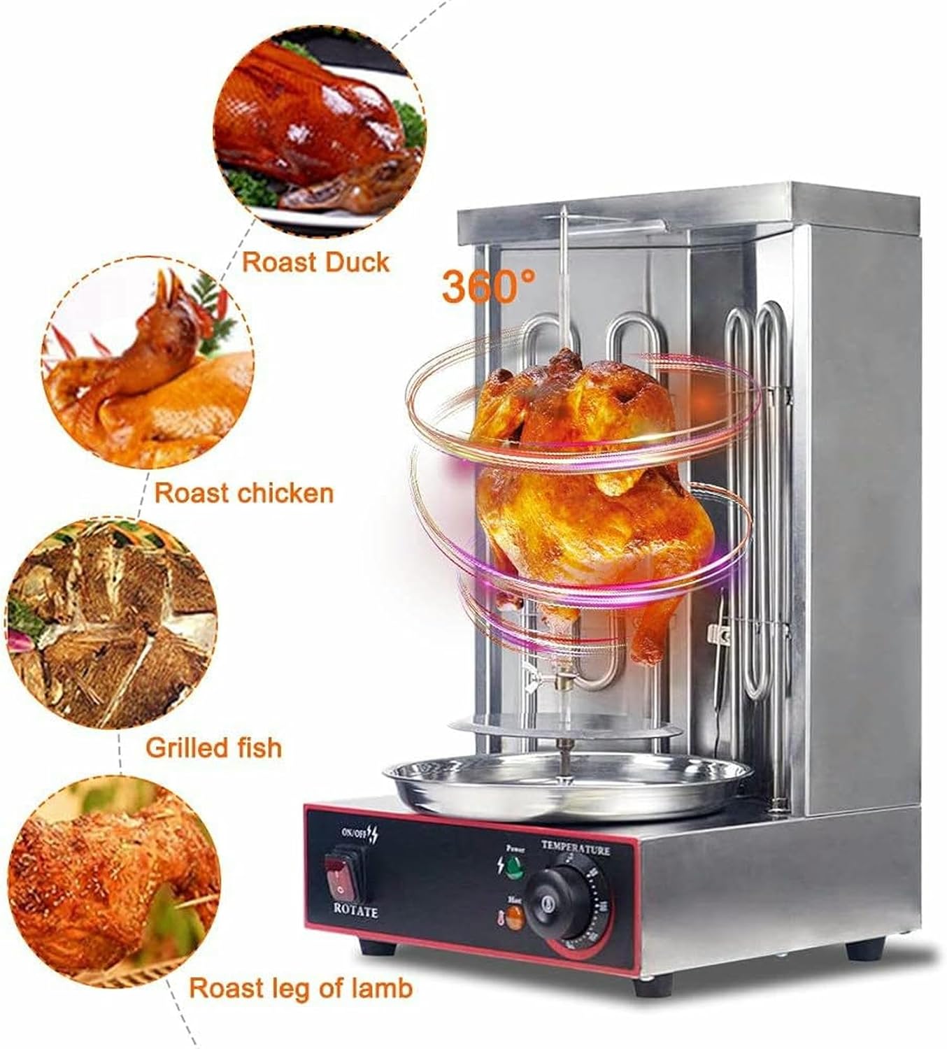 Commercial Stainless Steel Vertical Electric Grill with 2 Burners - Temperature Switch Restaurant Grill with Vertical Design for Fast Cooking