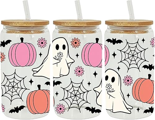 Miniatura 2 de AUOCATTAIL Halloween UV DTF Cup Wrap Calabaza Fantasma Cara Araña Tela De Vidrio Envoltura De Taza De Transferencia Adhesivo 6 Hojas