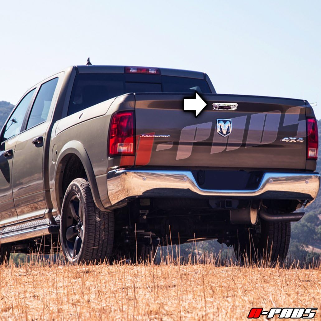A-PADS Compatible with(Just Overlay Stick on, NOT for SNAP in Replacement) Chrome Tailgate Cover for 2009 10 11 12 13 14 15 16 17 18 Dodge RAM 1500 - with Keyhole & Camera Hole