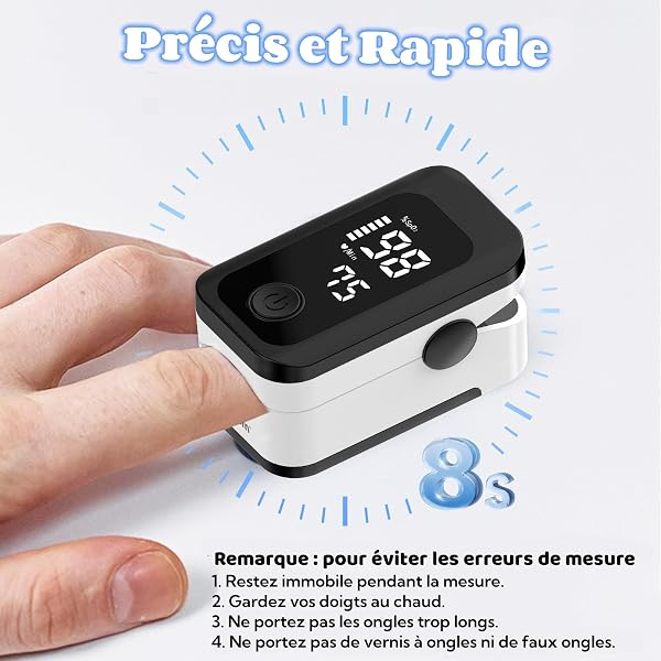 Oxymétre de Doigt Professionnel Berrcom, Saturometre Oxymetre, Mesure Précise de la Saturation en Oxygène dans le Sang, Moniteur de Fréquence Cardiaque, Écran LED Mesure SpO2 et PR, Piles Inclus - 3