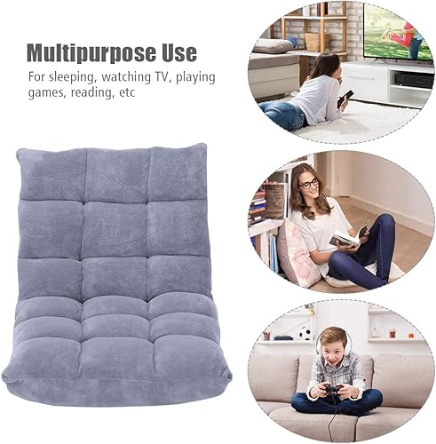 Miniatura 5 de LDAILY Silla de suelo de 14 posiciones, silla de piso ajustable con soporte para el respaldo, silla plegable con cojín acolchado, sofá reclinable de