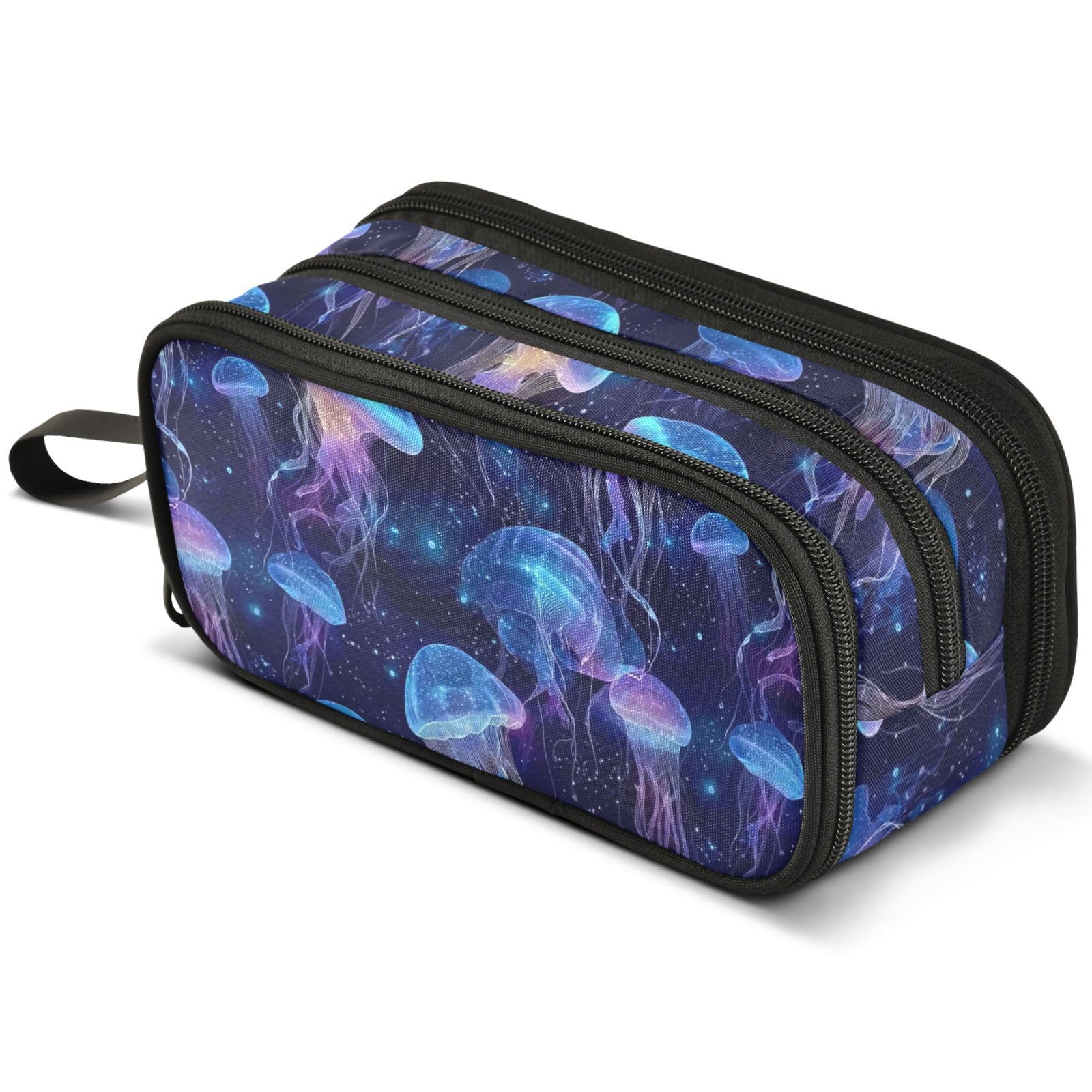 Mnsruu Blue Jellyfish Pencil Case Large Capacity Pen Pouch Pencil Bag with 3 Compartments Pen Holder Organizer Stationery Bag