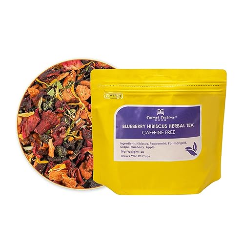 Taimei Teatime Té de hojas sueltas de hibisco de arándanos (1 libra), té de frutas de bayas sin cafeína de Alemania, ideal para té caliente y helado