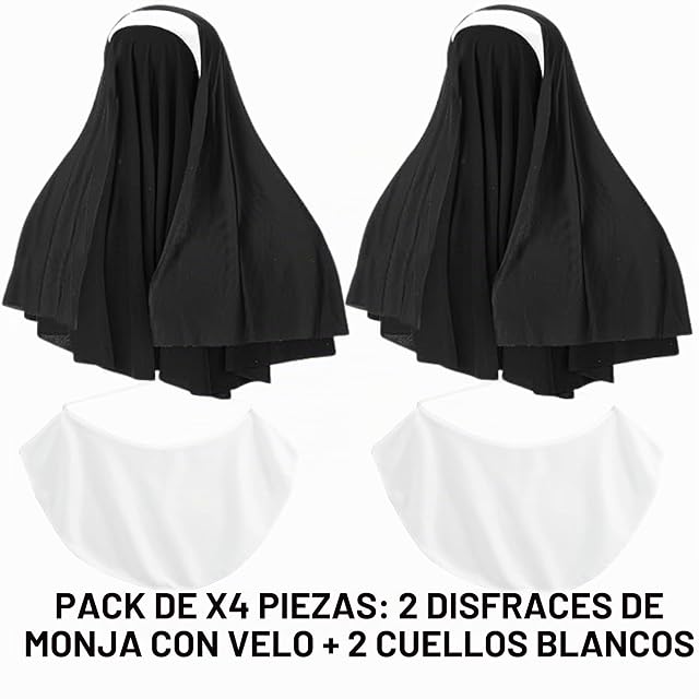 Fartoni X2 Velo + Babero Monja Para Disfraz De adultos O Mujer O Hombre. Accesorios Disfraz Monja Halloween.…