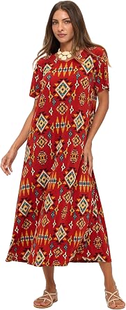 Jostar Print Long Dress Short Sleeve -7002BN-SRP1