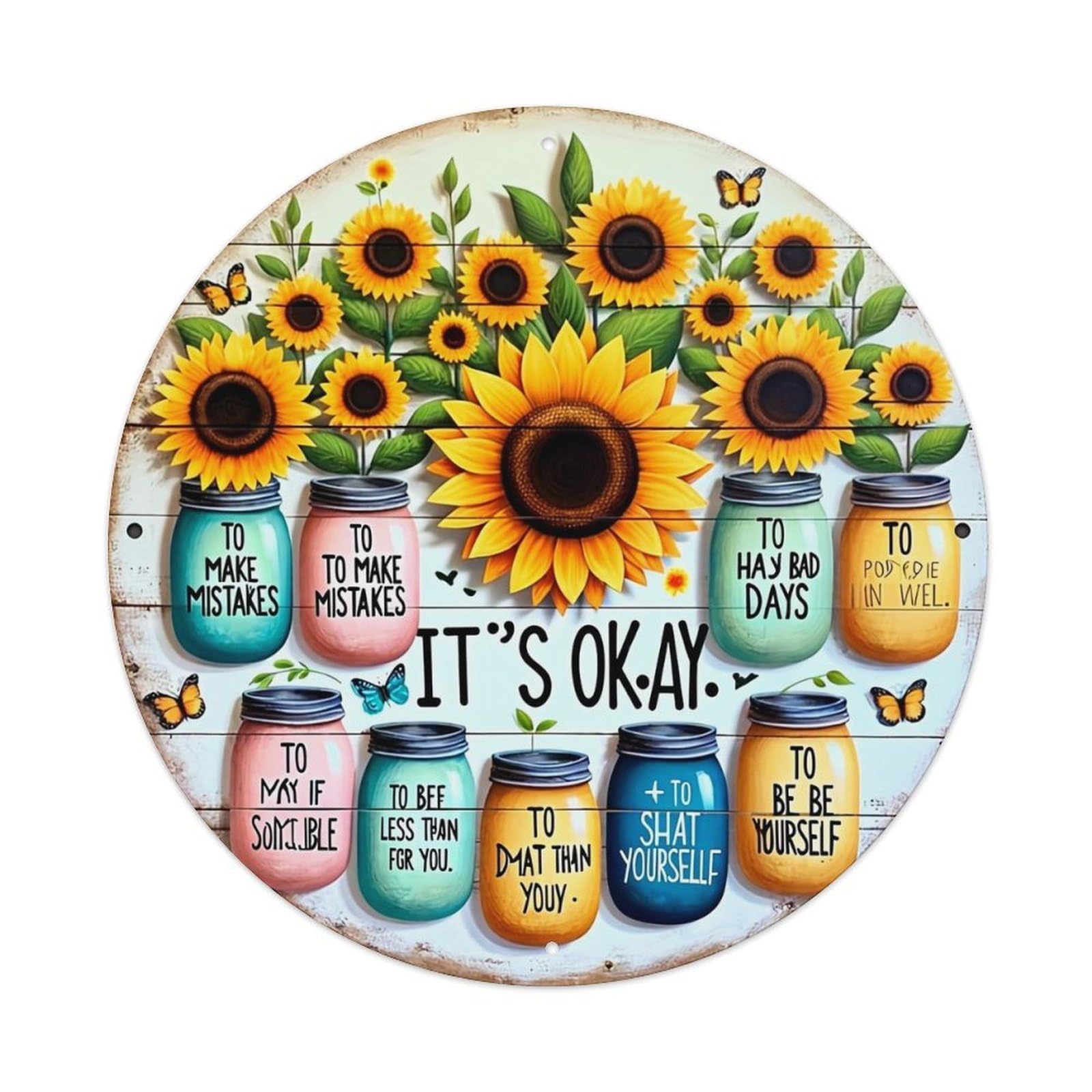 Sunflowers Jars Inspirational Quotes Art Retro Metal Tin Sign, Vintage Metal Poster for home, Gaming Room, Studio Workshop,Bar,Garage Wall Art Decor 8x8 inch