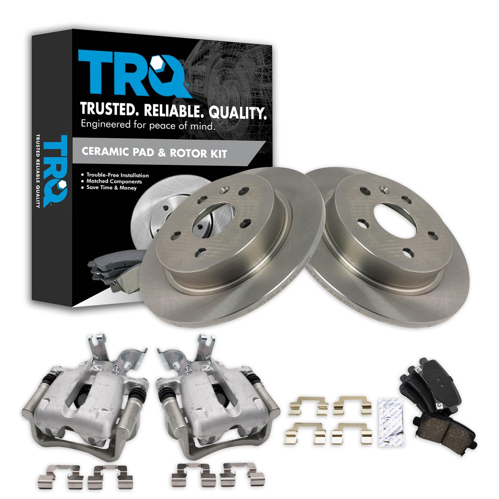 TRQ Rear Brake Pad and Rotor Set Ceramic Solid Rotors Calipers